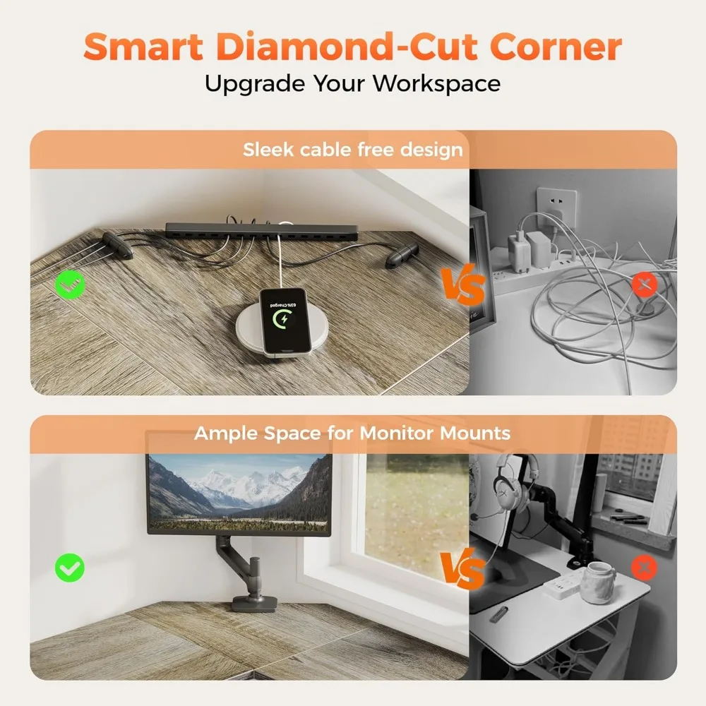 مكتب مكتب منزلي على شكل حرف L، مكتب ألعاب كمبيوتر زاوية 59 بوصة مع حامل وحدة المعالجة المركزية الخشبية، طاولة كتابة للدراسة للعمل المريح أ