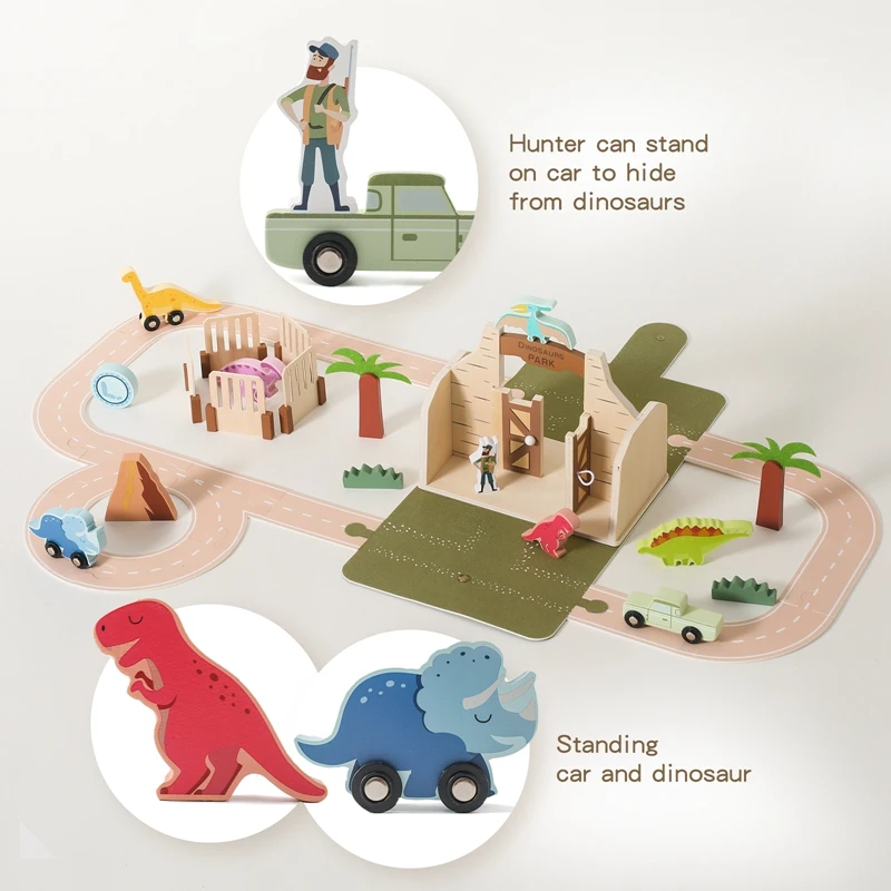 Houten Blok Dinosaurus Scène Speelgoed Montessori Kinderen Spelen Speelgoed 2 Jaar Oud Hout Ambacht Stapelen Houten Blokken Accessoires Houten