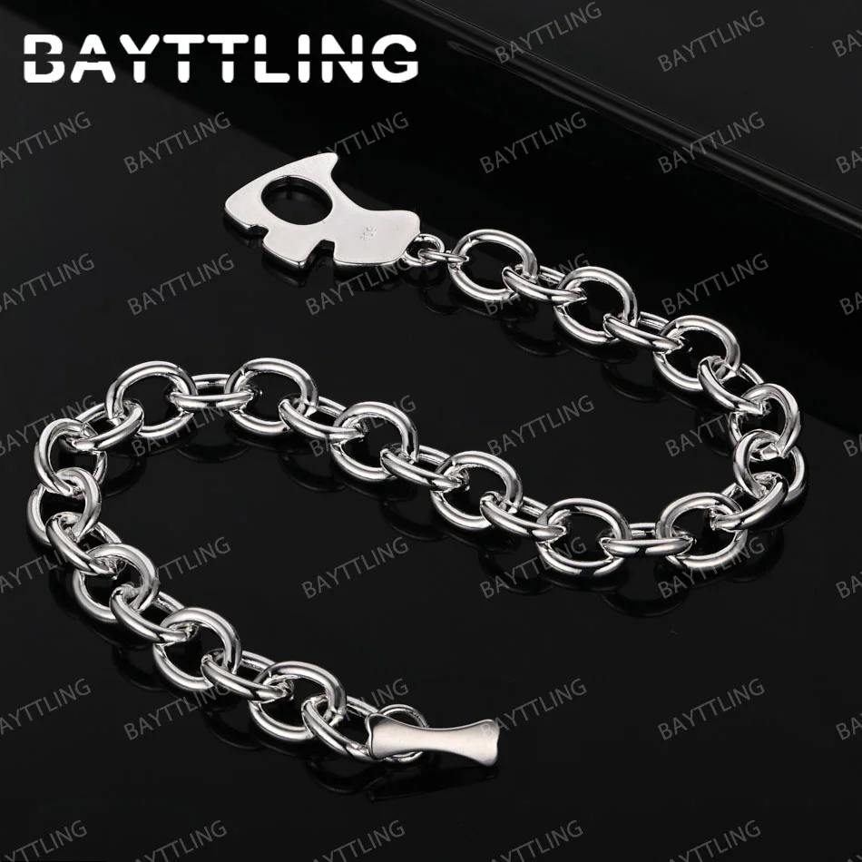 

Fine 925 Sterling Silver 8 Inches Simple Dog Tag Men Bracelet For Women Fashion Wedding Charm Gift Jewelry Accessories