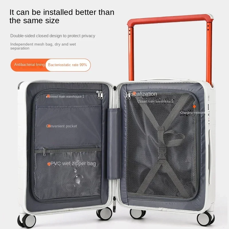 Multifunctionele trolley kofferbagage Brede trolleykoffer Grote capaciteit studentenbagage Oplaadbare reiskoffer Unisex kofferbak