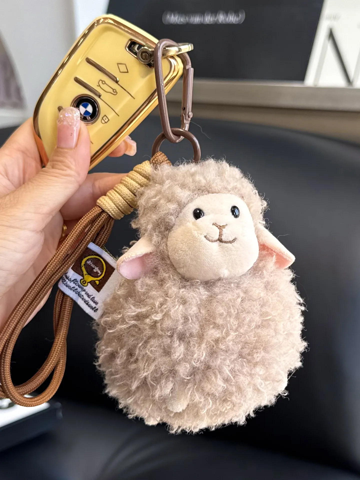 Cute Little Real Lamb Fur Car Keychain Bag Backpack  Hanging Decoration Bag Pendant Couple Gifts Ugly Cute Gift Plush