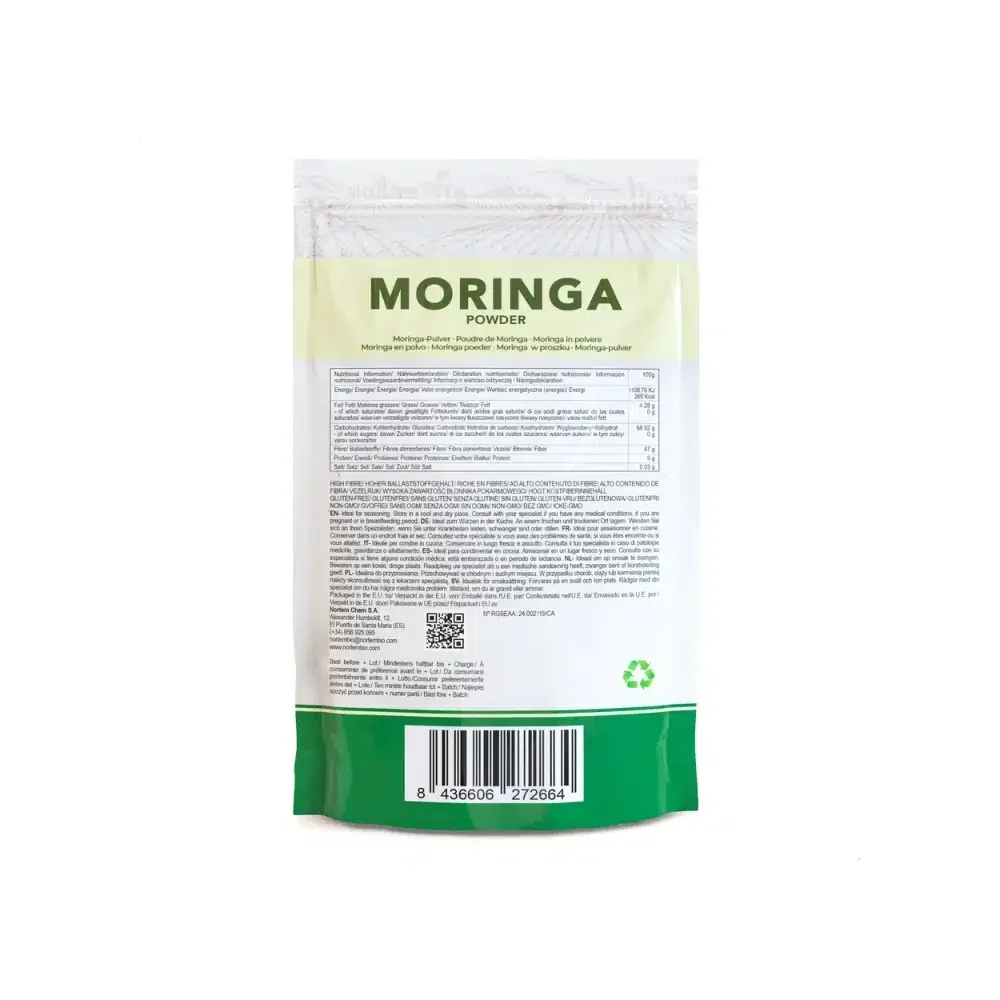 Nortembio - Moringa Oleifera powder 100g-Natural 100% origin-ground Moringa without preservatives or additives-superfood for Natural infusions and remedies-vegan-Gluten free