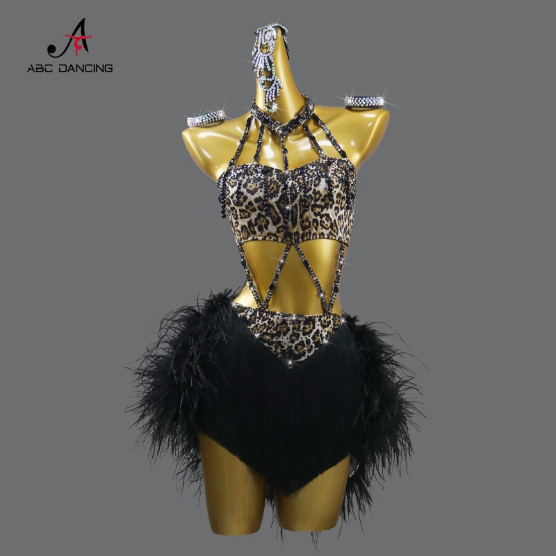 Latin Dance Clothes Sports Party Dress Practice Wear Stage Feather Skirt Competition Costume For Prom Samba Line Suit Ball Girls