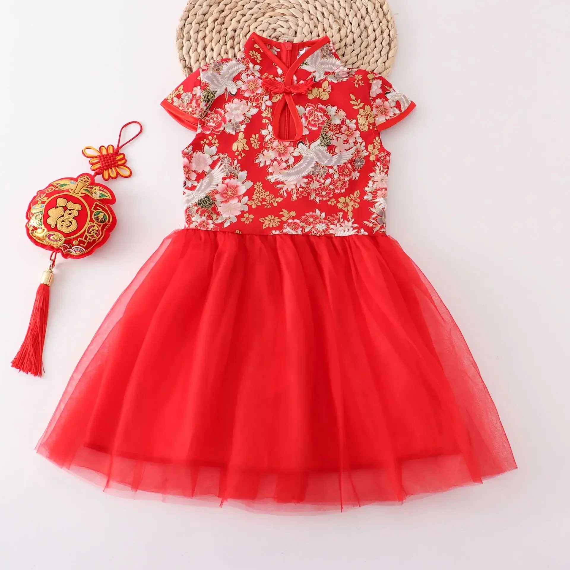 Rotes Sommerkleid für Kinder, Qipao, chinesische Mode, Performance-Cheongsam, Netzstoff, Prinzessinnenkleider, Tanzkleidung für Kinder, Vestidos – Detail 35