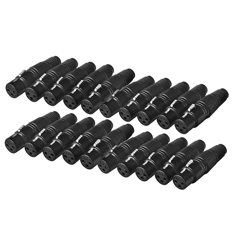 20 Pack DMX 3 Pin XLR Connectors Female Microphone Mic Cable Plug Connector Audio Socket