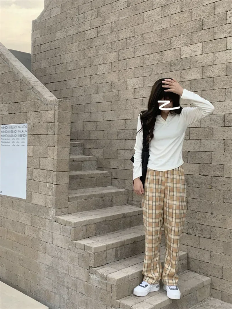 Mode Warme Plüsch Hosen Kaschmir Dicken Plaid Damen Winter Beiläufige Lose breitbeinig Hosen Koreanische Streetwear Studenten – Detail 29