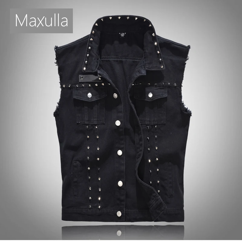 

Maxulla Spring Summer Men's Denim Waistcoat Punk Retro Fashion Cotton Vest Outdoor Casual Slim Sleeveless Jacket Men's Clothing