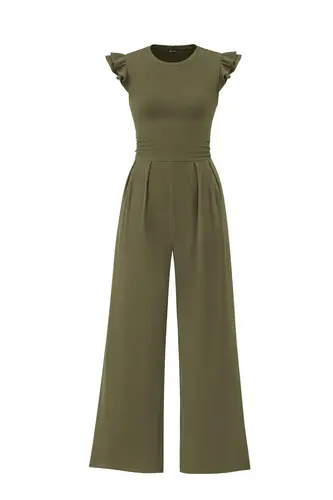 Imagen 1 del producto Nueva Colección Primavera/Verano 2026, Mono de Mujer con Cuello Redondo, Sin Mangas, con Volantes, Cintura Ajustada y Piernas Moldeadas