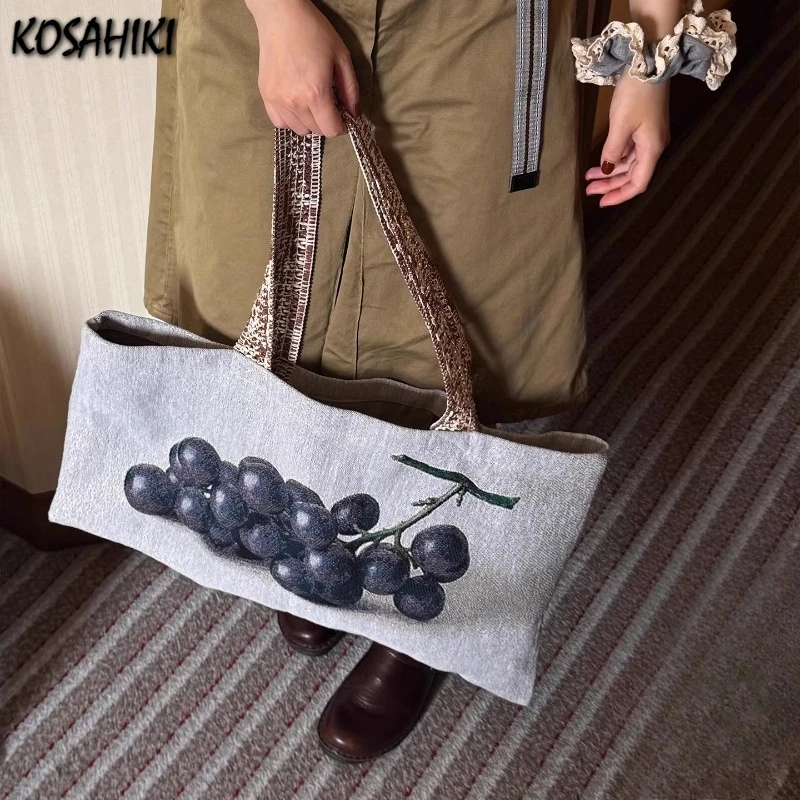 

Korean Vintage Print Underarm Bag Office Lady Y2k Aesthetic Fashion Chic Handbags Japanese Casual All Match Shoulder Bags Women