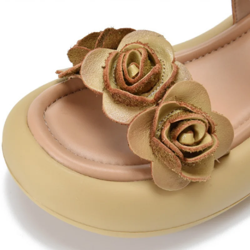 

ZXRYXGS 2026 Новые летние классические сандалии с цветочным узором из натуральной кожи, на платформе, увеличивающие рост, модные женские сандалии