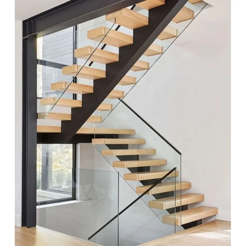 custom.CBMmart Affordable Walnut Slab Granite Loft Indoor Folding Wood Stairs Floating and Straight Stairs Staircase