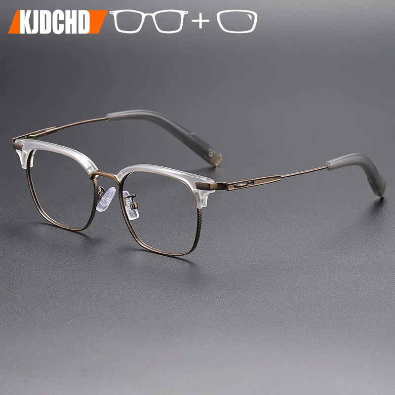 

Титановые квадратные очки по рецепту для мужчин, ретро брендовые дизайнерские ацетатные очки ручной работы, очки для близорукости, очки для чтения
