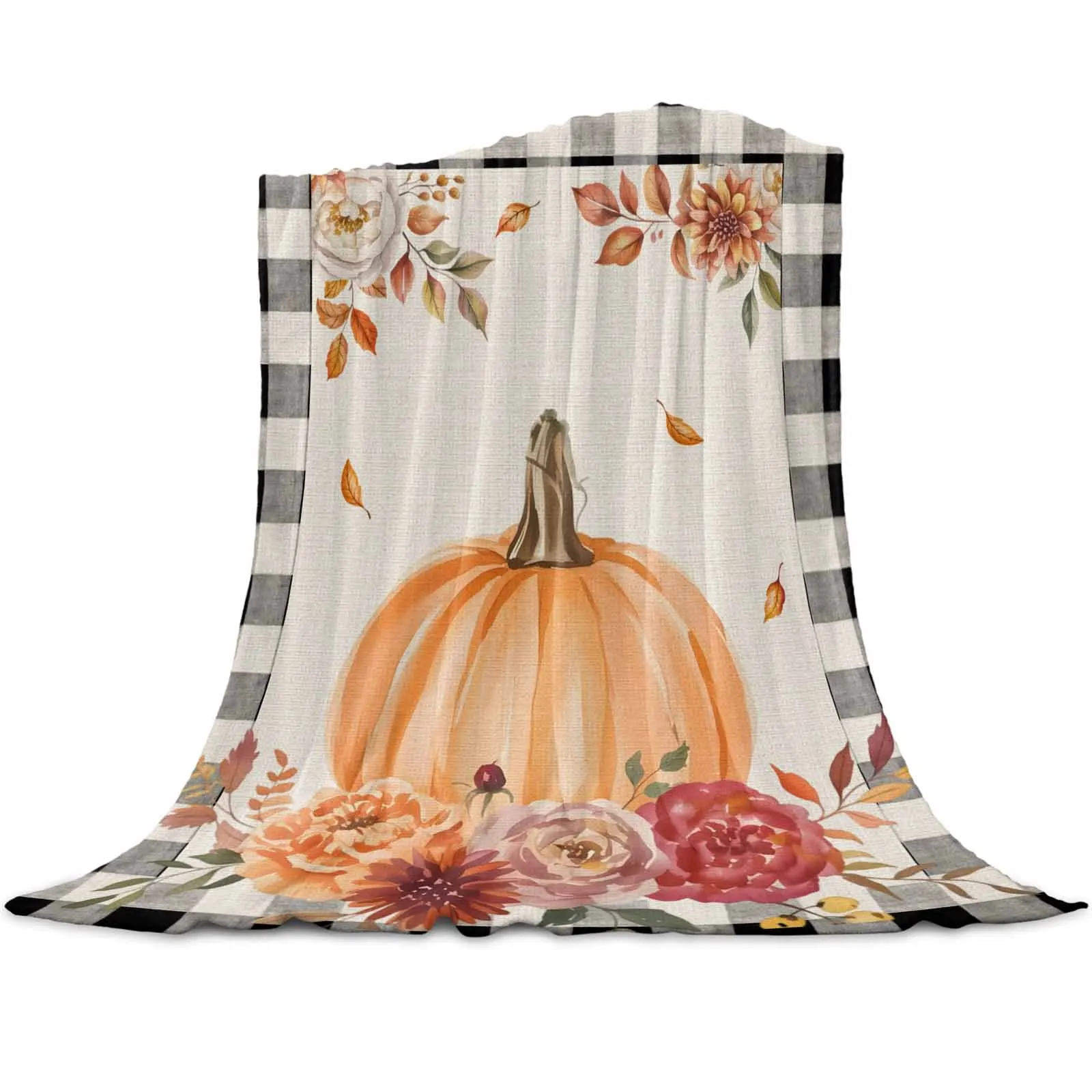 

Black Plaid Autumn Pink Pumpkin Throws Blankets for Sofa Bed Winter Soft Plush Warm Sofa Throw Blanket Holiday Gifts