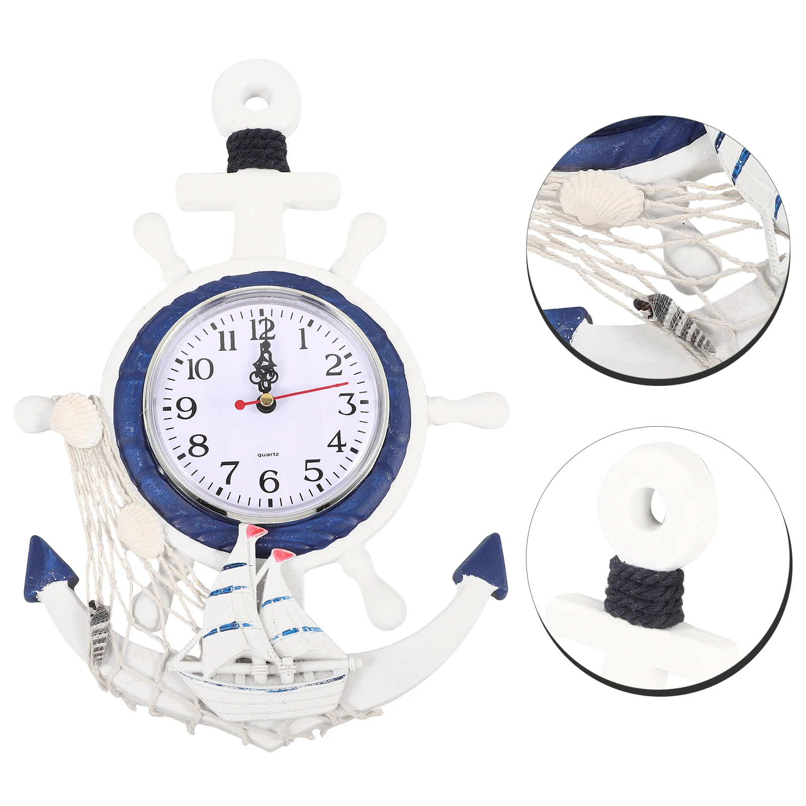 

Creative Wall Clock Boat Anchor Mediterranean Style Ship Wall Hanging Clock For Home Decor Wooden Plastic Material Clear