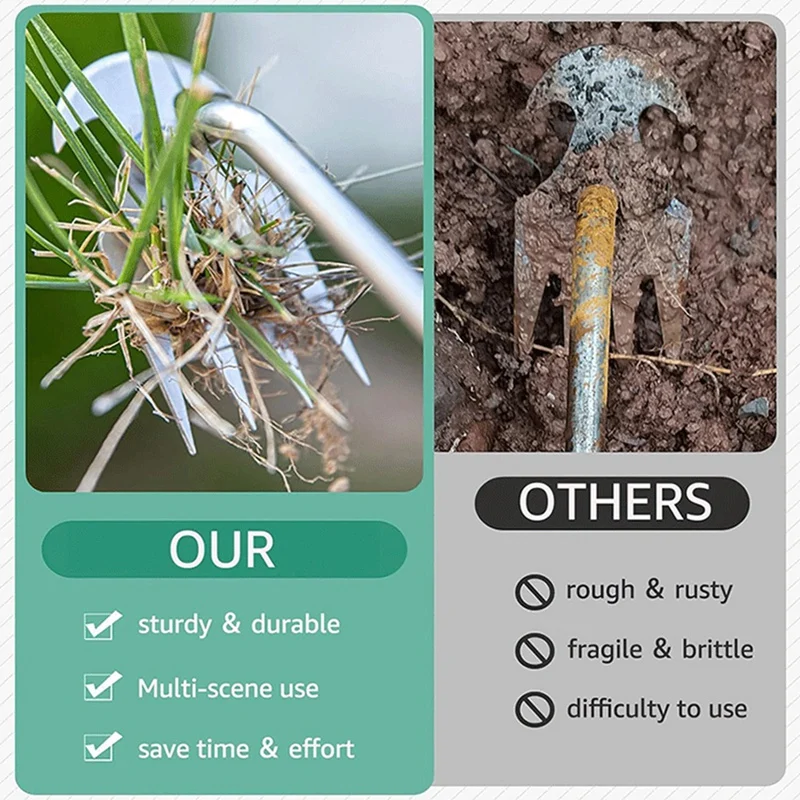 Herramienta de deshierbe de mano para jardinería, artefacto de deshierbe, herramienta de deshierbe, doble, fácil de usar, actualización 2024, 4 dientes