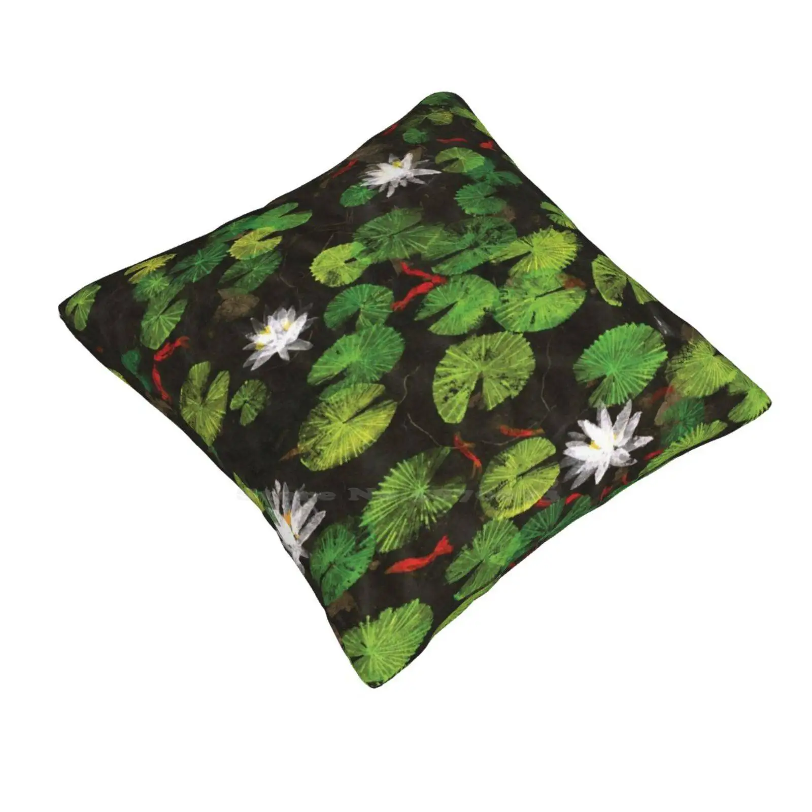 Water Lillies Pillow Cover Hug Pillowcase Water Pond Lake River Plants Lily Flowers White Lillies Lotus Green Waves Lines