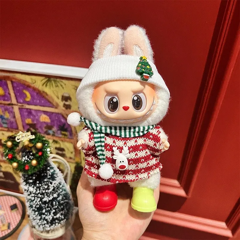 

Clothes For 17cm Labubu Clothing Merry Christmas Hat Scarf Elk Snowman Set Mini Plush Doll Accessory New Year Dress Gift