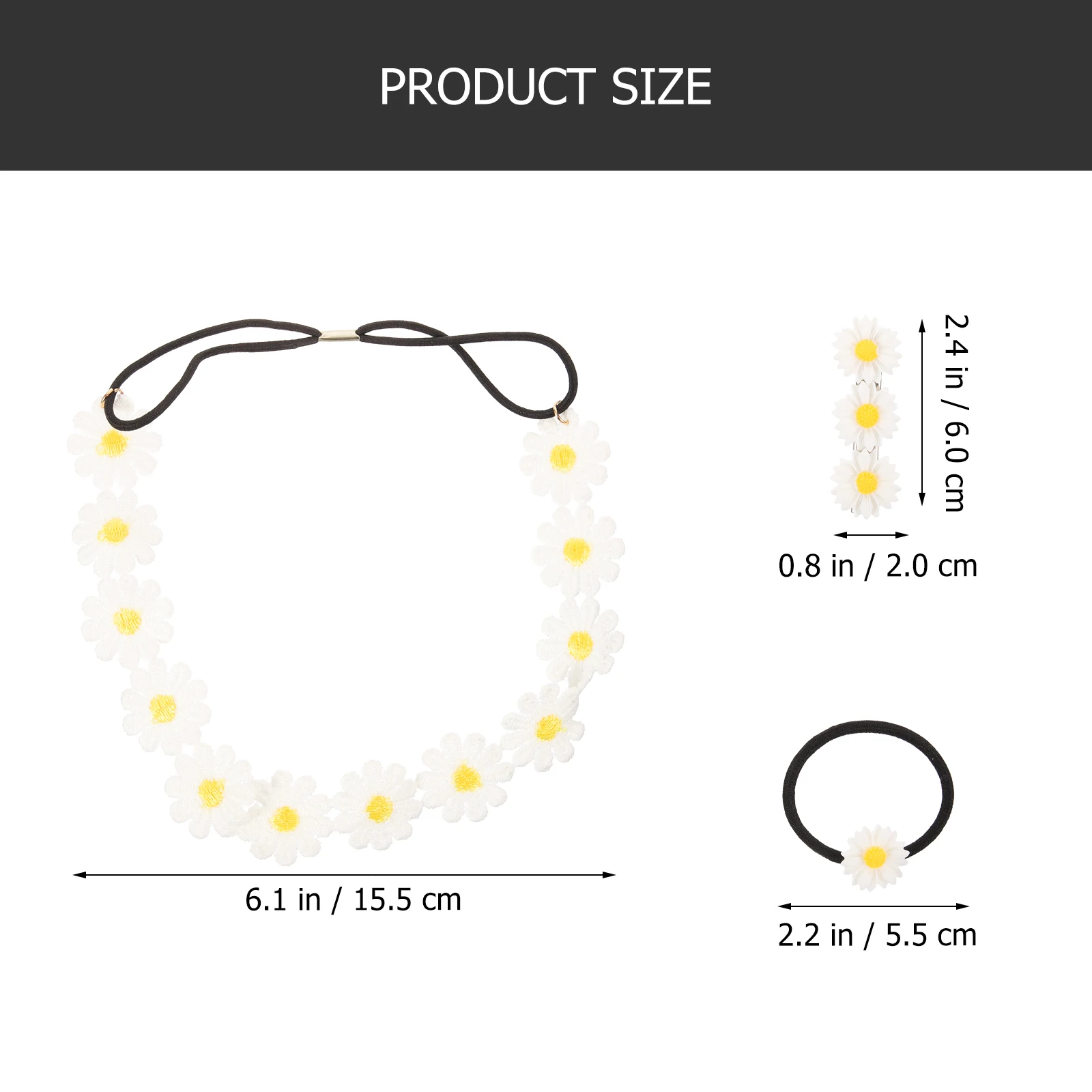 

4pcs Daisy Flower Headb Necklace Set Resin Cotton Rope Material Women Teens Accessories Holiday Bohemian Crown Hairb