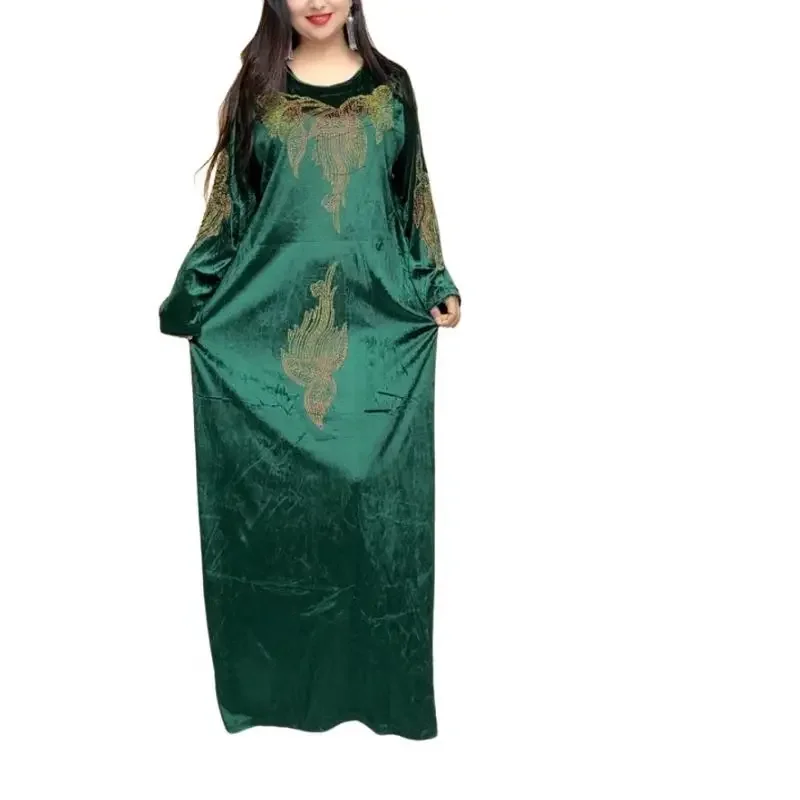 

Customized Velvet Long Maxi Dress African Dresses for Women 2025 New African Clothes Dashiki Hijab Abaya Dubai Boubou Robe Afric