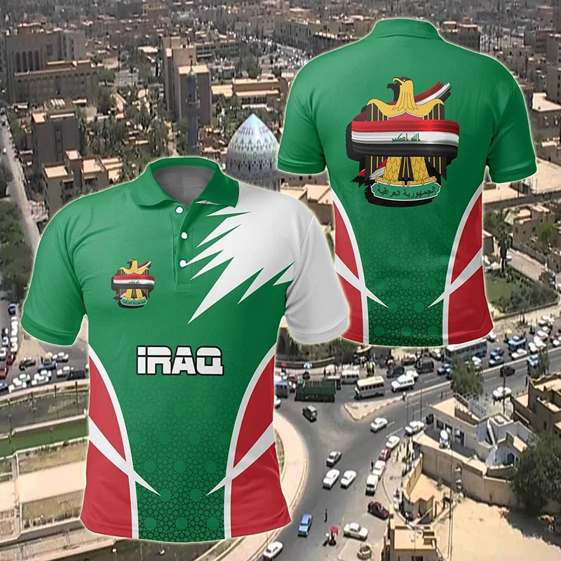 Custom Iraq Symbol Graphic Polo Shirt Summer Casual Unisex Pullover Boys and Girls Loose Jersey Short Sleeve Tops Streetwear