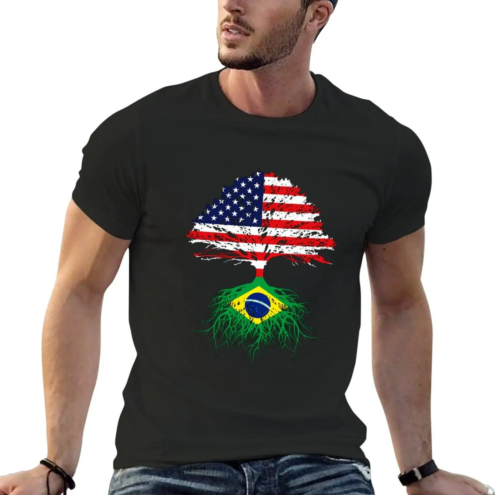 Brazil Brasil Roots, Brazilian American Immigrant, Brazil Grown, Brazil USA Flag, Gift Present For Men Women Kids Youth T-Shirt