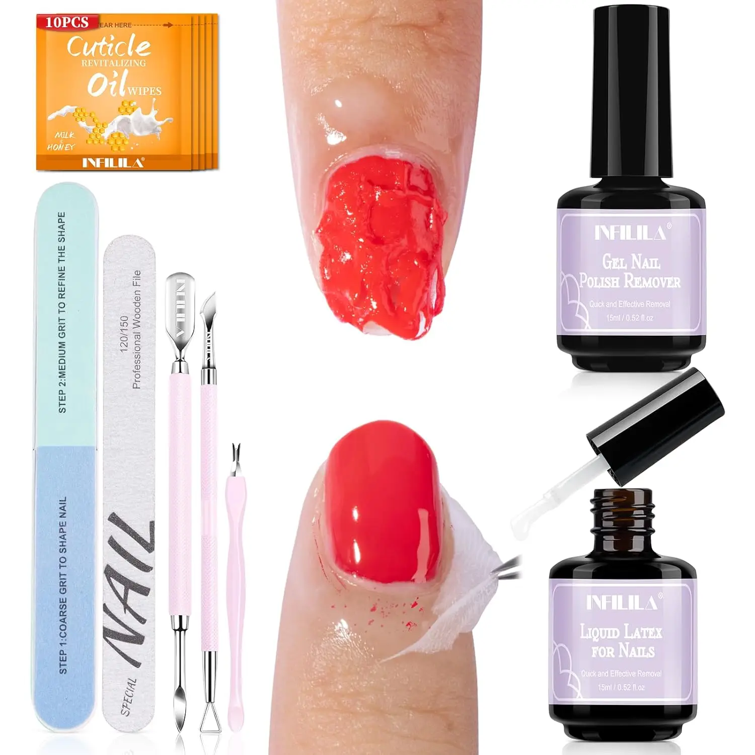 

5-in-1 Gel Nail Polish Remover Kit, Acetone Free Formula, Fast Acting for At Home Use