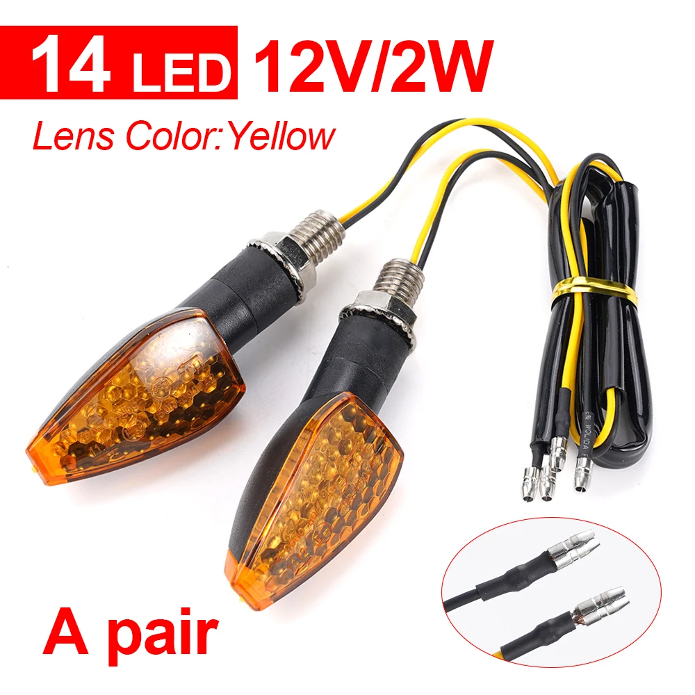 

2Pcs Universal 14 LED Lights 12V Motorcycle Flashing Turn Signal 12V 2W ABS acrylic Rear Indicator Tail Light Yellow Light