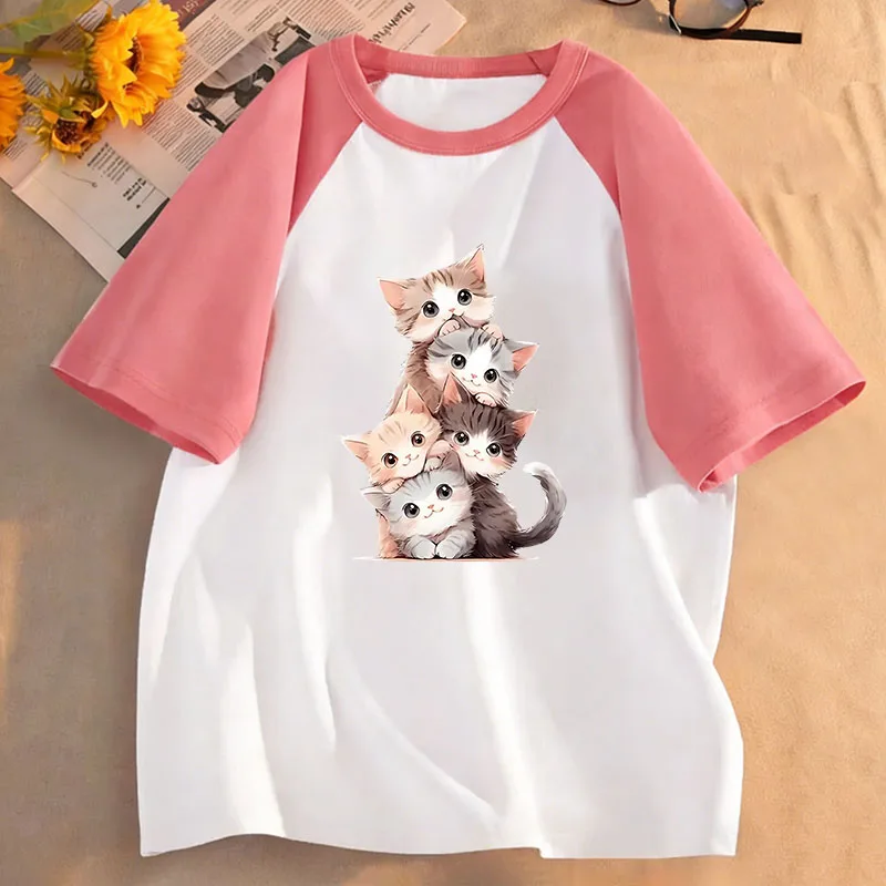 Niedliche Katzen-Grafik Kinder T-Shirts Sommer Kurzarm-Shirts Cartoon Jungen Mädchen Kleidung Kawaii Kätzchen Tops Y2K Kinder T-Shirt