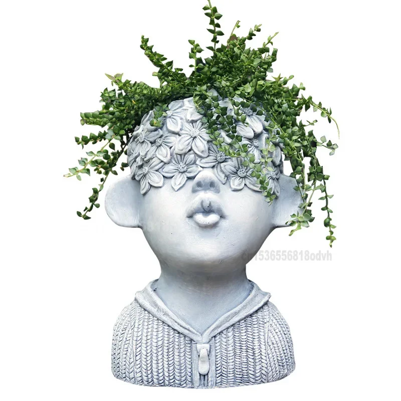 

Dudu Mouth Boy Cement Flower Pot, Cute Figure Sculpture, Succulent Plant Holder, Garden Balcony Decoration Ornament