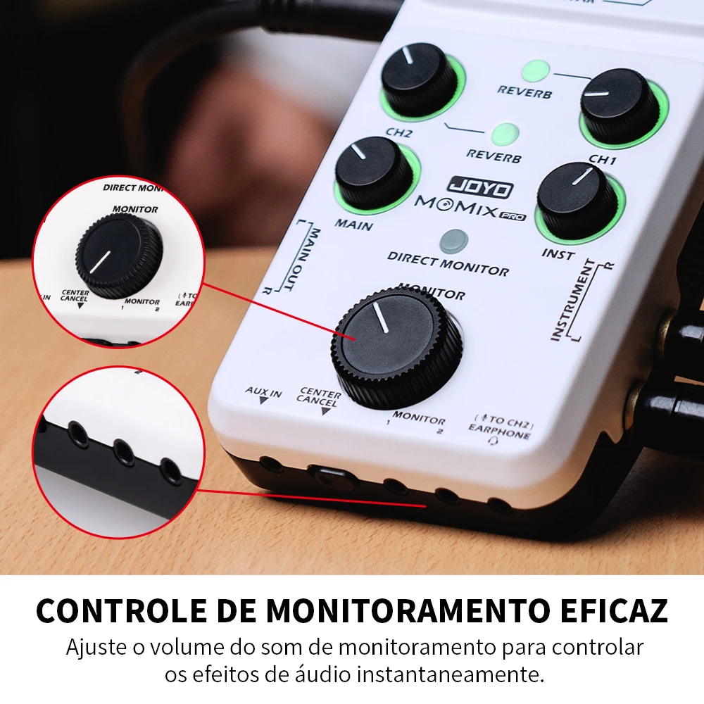 Joyo momix pro placa de som de guitarra 2 entrada estéreo misturador de áudio de sincronização de áudio para gravação e streaming ao vivo ao ar livre