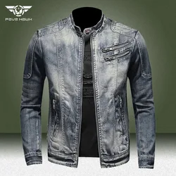 Military Denim Jacket Men Spring Autumn Motorcycle Slim Fit Cowboy Jackets Mens Vintage Wash Oblique Zipper Jean Coats Size 4XL