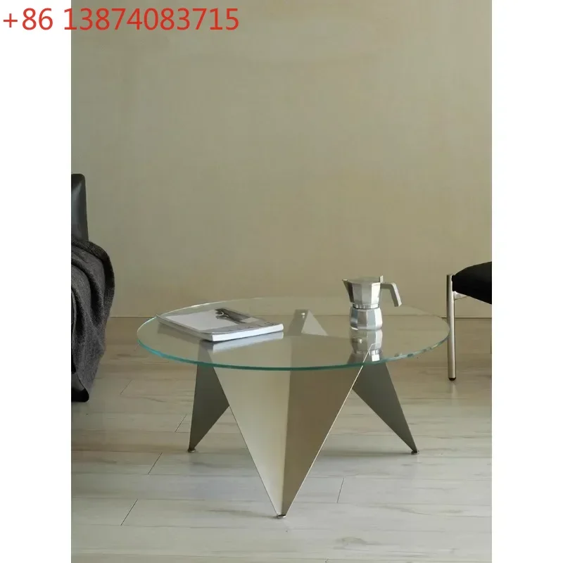 Metal stainless steel glass round simple coffee table