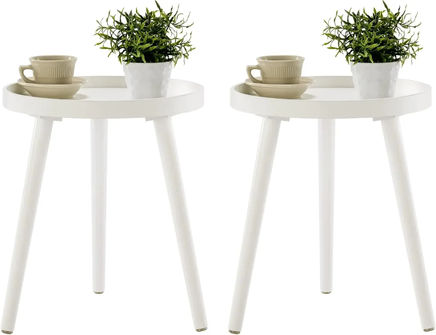 

White Round Side Table Set of 2, Tray Nightstand Sofa Coffee End Table for Living Room, Bedroom, Small Spaces