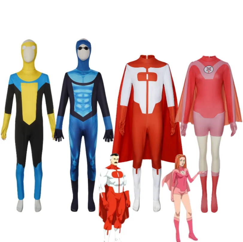 

Anime Superhero Cosplay Invincible Mark Grayson Jumpsuit Cloak Costume Omni-man Atom Eve Man Halloween Carnival Cloth Costume