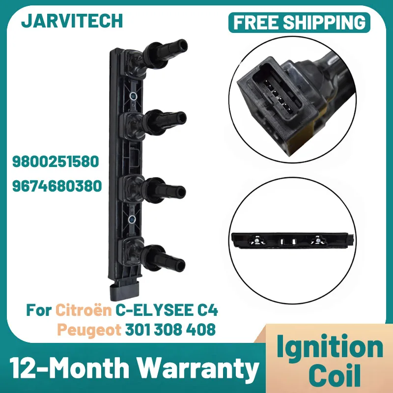 

New Car Ignition Coil 9800251580 9674680380 For Citroën C-Elysee C4 1.6L Peugeot 301 308 2017-2021 UF860
