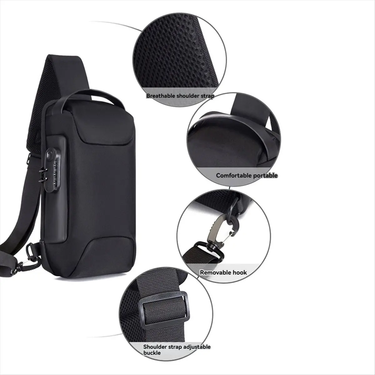 popop Waterproof USB Charging Anti-Theft Crossbody Bag with Lock, Portable Chest Pouch Backpack Blue