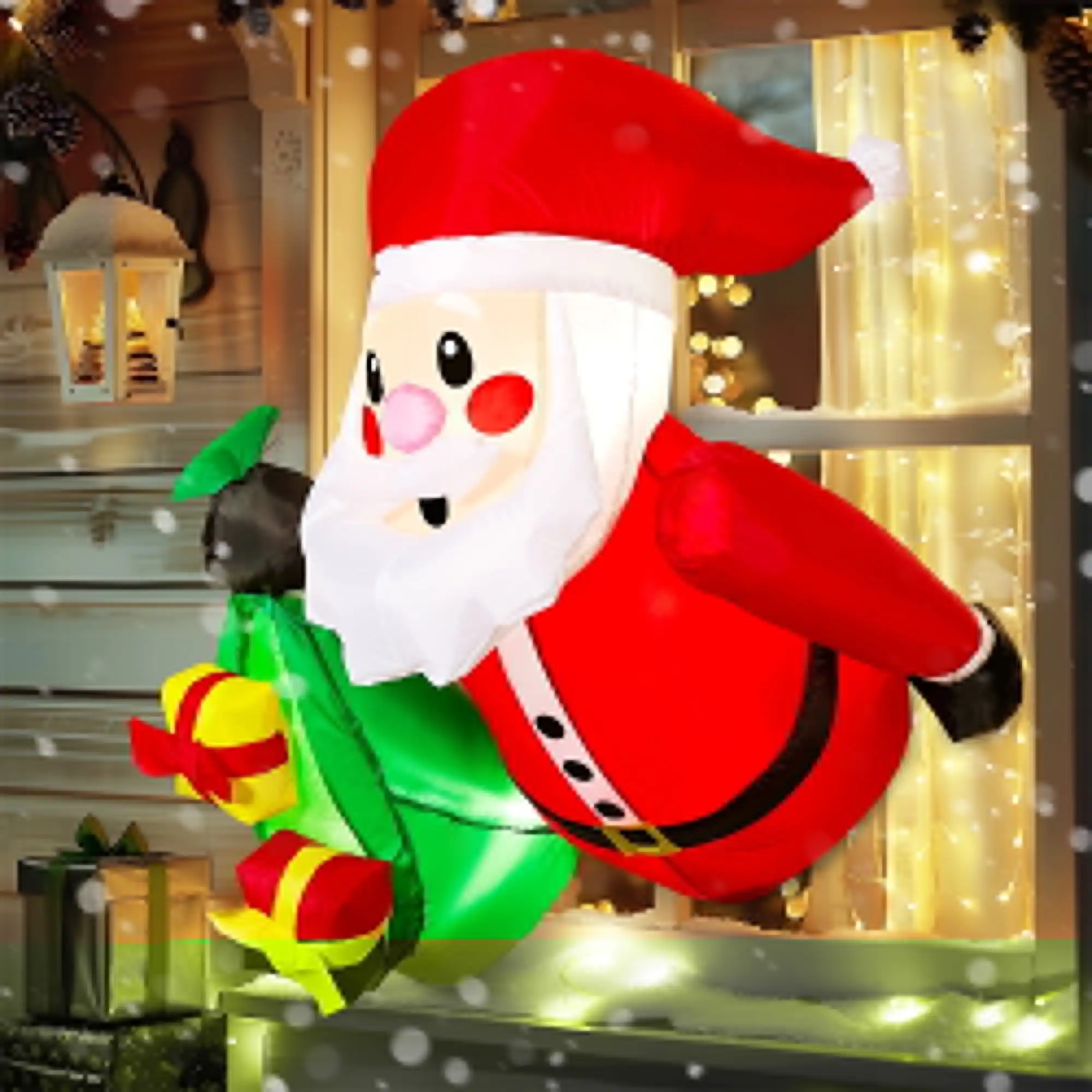 Joyfy 3.5 قدم عيد الميلاد المطاطية نافذة الزينة الخارجية سانتا مع أكياس الهدايا كسر مع المصابيح المدمجة لهدايا عيد الميلاد #1