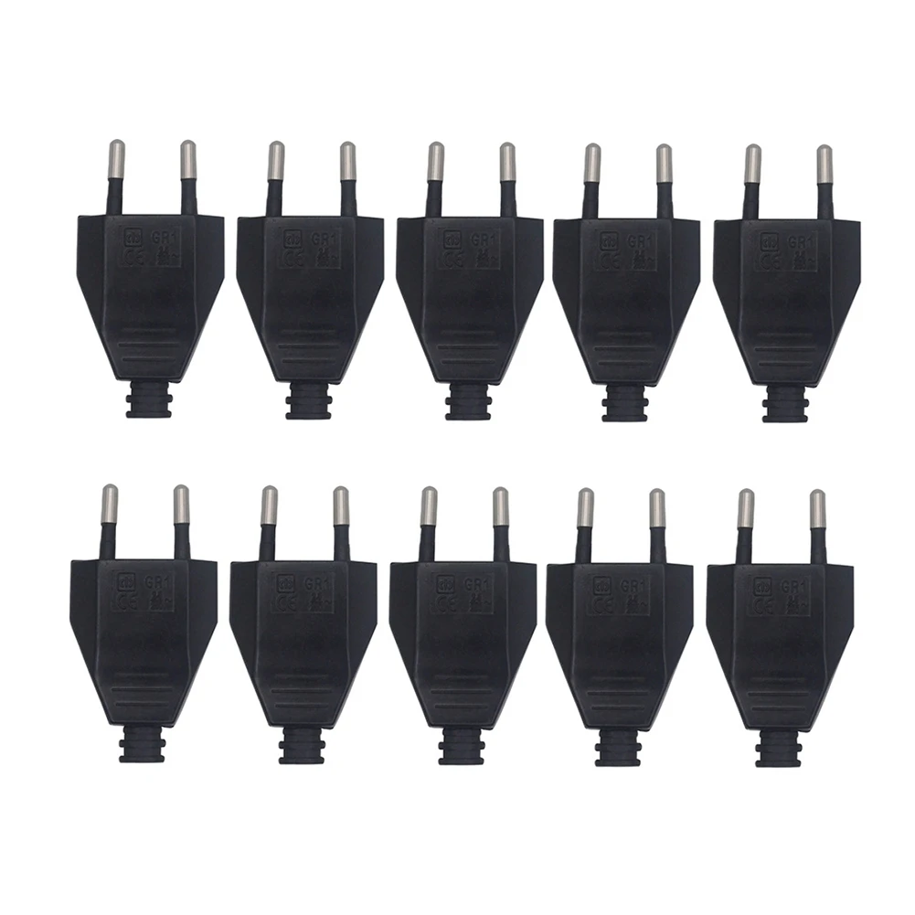 4.0Mm Rewireable Power Plug Male Electric Outlets France Germany Adapter Extension Connector Plug EU Plug 10Pcs Black