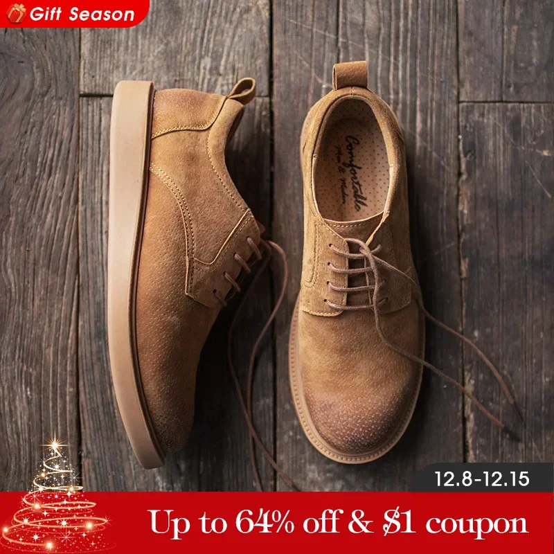 Maden estilo británico marrón Casual botas de cabeza grande zapatos de trabajo de cuero suave de caña baja para hombre marca Desiger botines Vintage