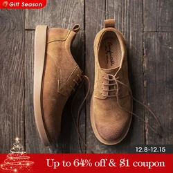 Maden-Bottes à grosse tête décontractées marron pour hommes, chaussures de travail basses en cuir souple, bottes de rinçage vintage, style britannique, marque de créateur