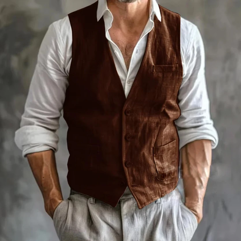 الرجال سترة كتان الصيف الذكور عالية الجودة رمادي بارد تنفس مع جيوب جيليه صدرية رجالي رسمية بلا أكمام رجل العمل