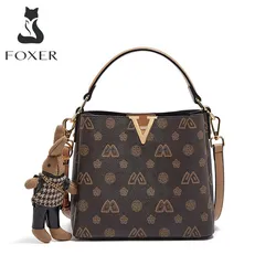 FOXER Brand Women PU Leather Satchels Messenger Bag Lady PVC Bucket Design Handbag Female Fashion Dating Shoulder Crossbody Bags