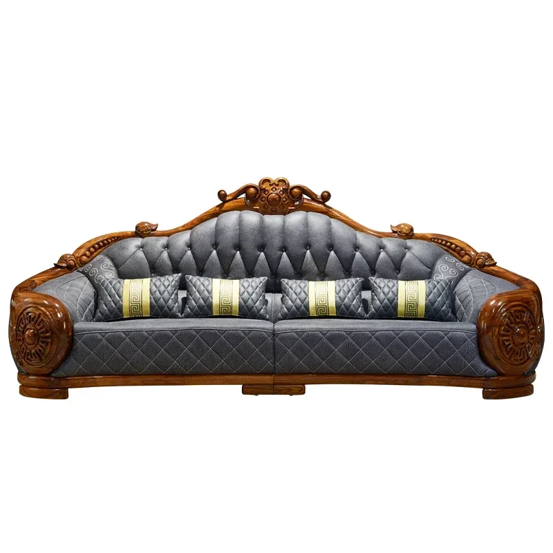 

1 вся резная вилла из массива дерева, роскошная большая мебель для квартиры, 1 дорогой 4-комбинированный кожаный диван