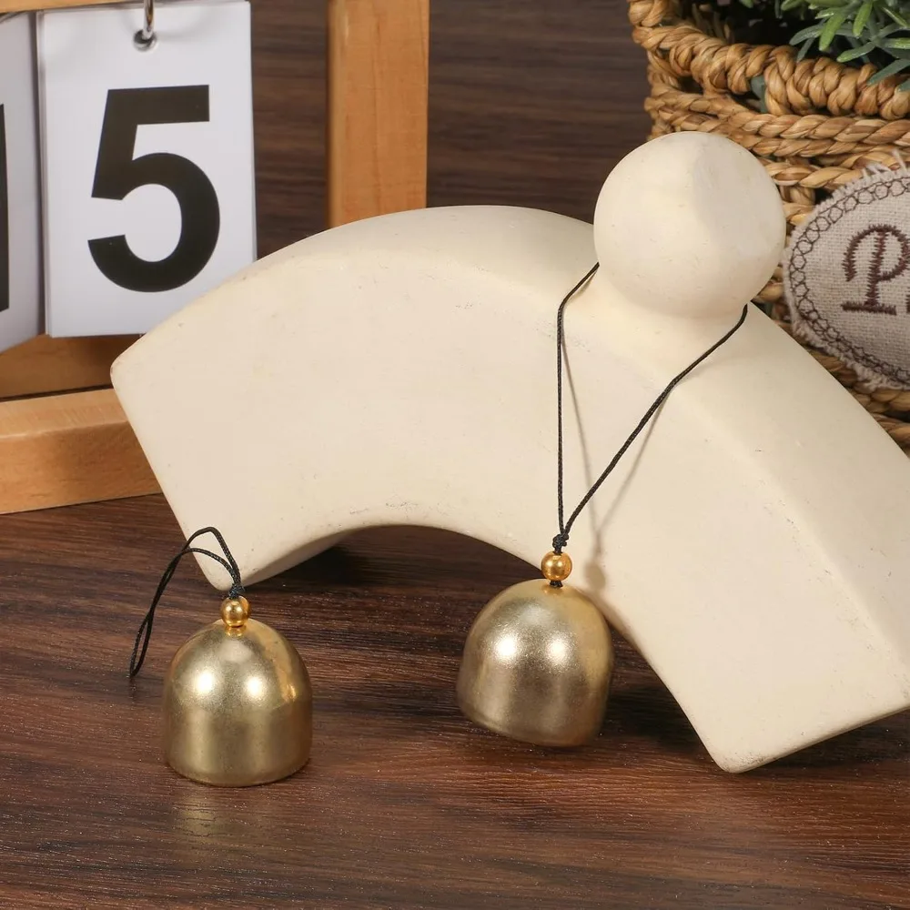 2 PCS Small Antique Brass Hanging Bells Wind Chime for Door Garden Home Outdoor Decor Camping Tent Bells Feng Shui Good Luck Wealth Protection Safety Decorative Hanging Bells Chimes for Outside Porch Patio Entryway