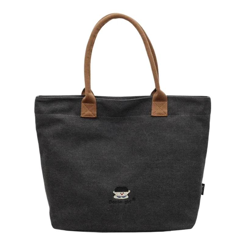 

Women's Embroidered Canvas Crossbody Tote Bag Lightweight Soft Muted Minimalist Everyday Commute Work Bag