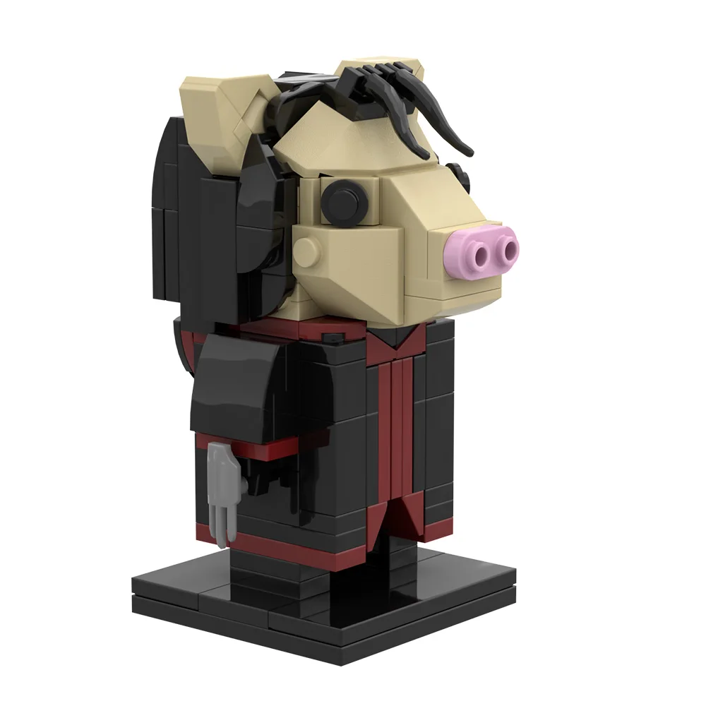 MOC Saw Pig Mask Building Blocks Horror Movie DIY Creative Pig Head Mask Figure Brick Toy Adult Gift