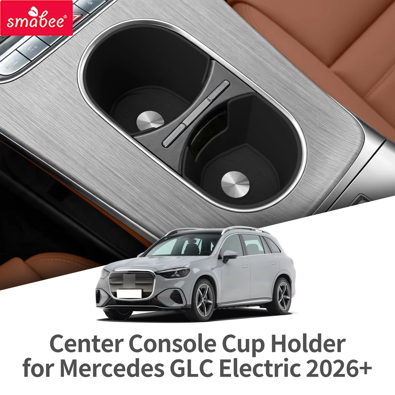 Smabee for Mercedes-Benz GLC Electric 2026+ Silicone Center Console Cup Holder Storage Drinks Tray Interior Accessories Black