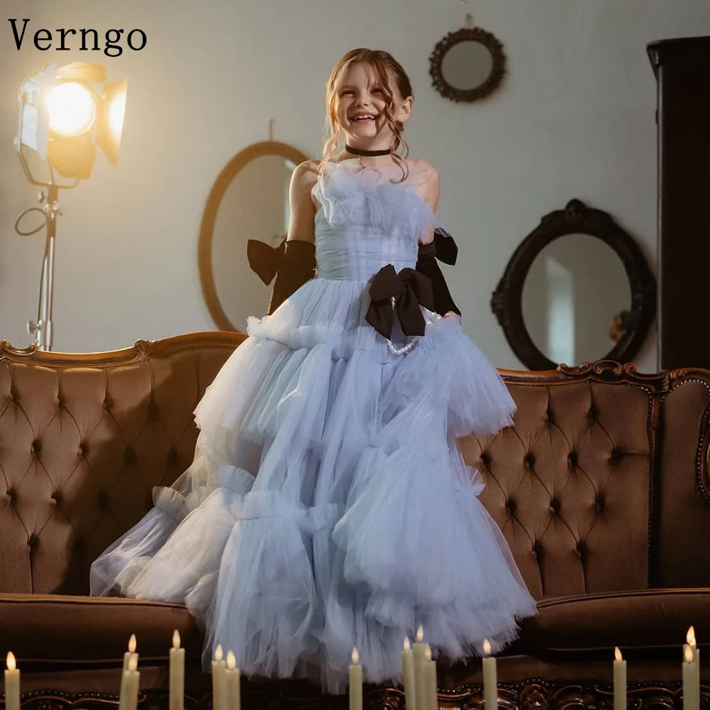 

Verngo Purple Pleated Girl Flowers Dress Pleated A Line Princess Tiered Birthday Party Dress Princess Kid Gown Customized