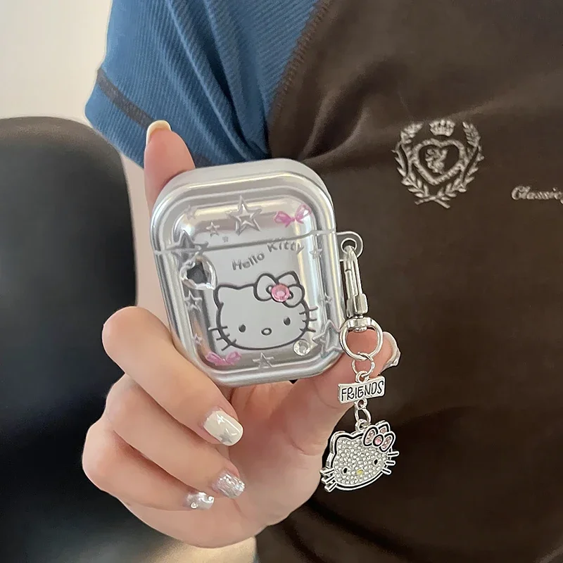 Cute Hellos Kitties with Lanyard for AirPods1 2 3 Case AirPods Pro 2 Case IPhone Earphone Accessories Air Pod Luxury Metal Cover
