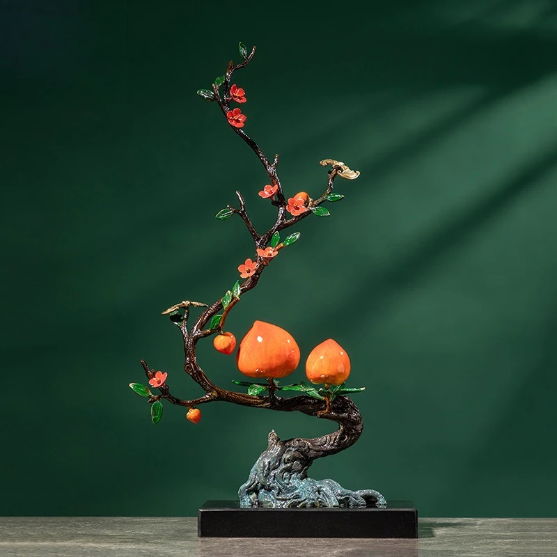 YFY  duofu duoshou brass peach tree peach copper ornaments new chinoiserie crafts living room entrance decoration ornaments